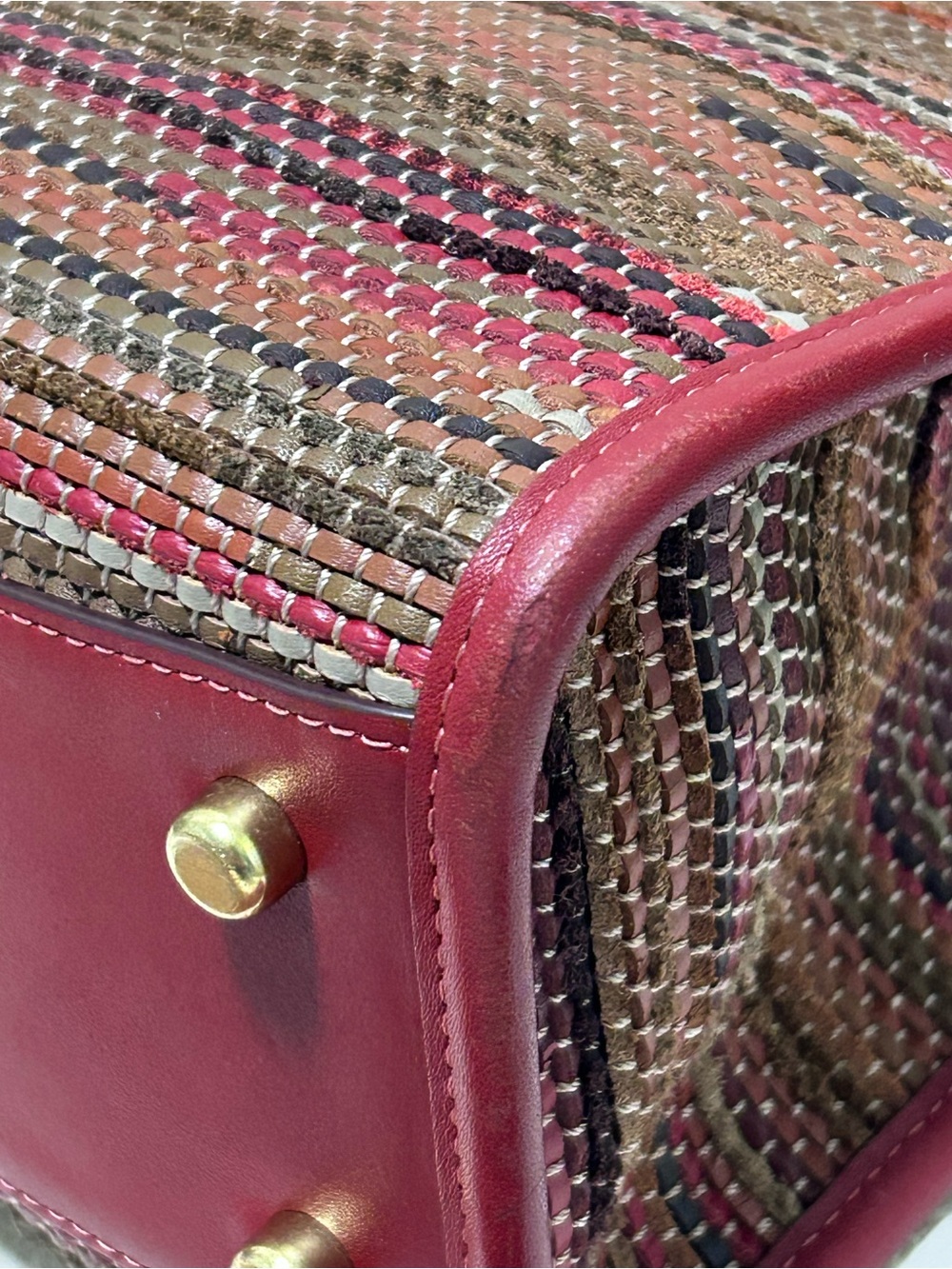COACH Field Tote 22 Upwoven Leather & Smooth Leather in Brick Red w/XBody Strap - Picture 10 of 10